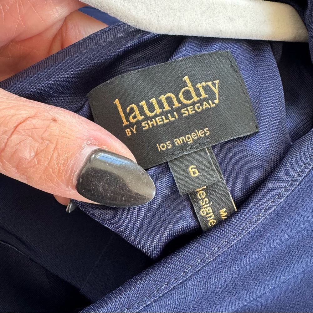2 FOR $20 Laundry Shelli Segal Shoulder Pads Jersey Navy BEADED Sleeves 6 $219 - Picture 5 of 11